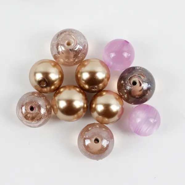 Lot of 2 Small Bags of Luster Glass Beads - 1 Clear and 1 Gold, Clear & Pink