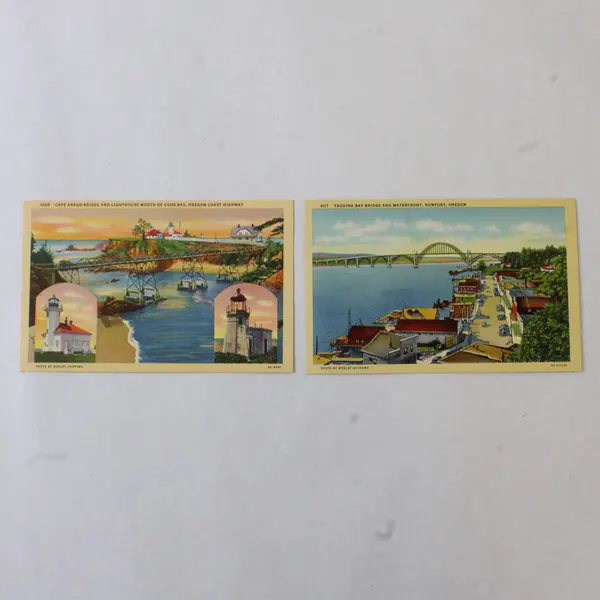 Lot Of 2 Oregon Coast Linen Postcards Yaquina Bridge Cape Arago Lighthouse