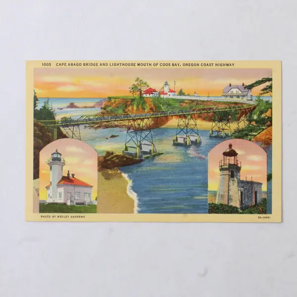 Lot Of 2 Oregon Coast Linen Postcards Yaquina Bridge Cape Arago Lighthouse