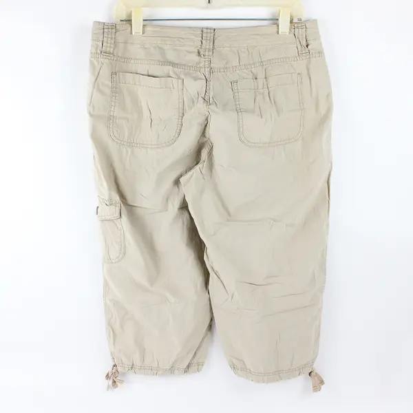 St. Johns Bay Women's 10 Tan Floral Embroidered Drawstring Cuff Capri Pants