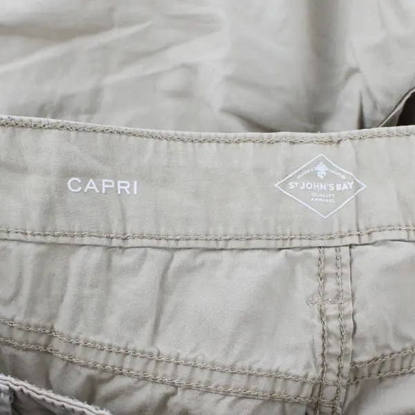 St. Johns Bay Women's 10 Tan Floral Embroidered Drawstring Cuff Capri Pants