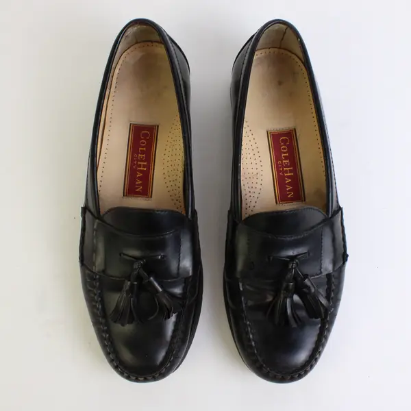 Vintage Cole Haan City Men's 9 1/2 C129 Black Leather Tassel Loafer Shoes