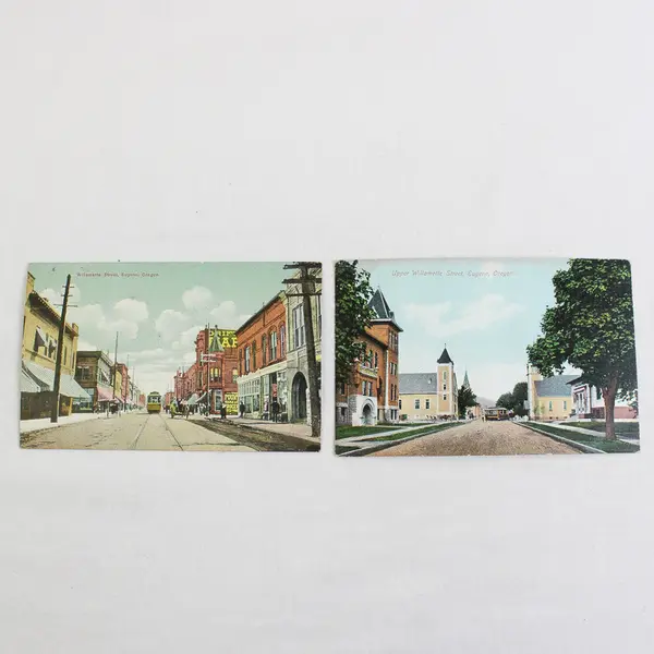Lot Of 2 Willamette Street Scene Eugene Oregon Litho Postcards Streetcars