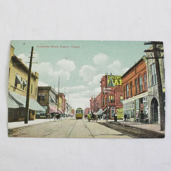 Lot Of 2 Willamette Street Scene Eugene Oregon Litho Postcards Streetcars