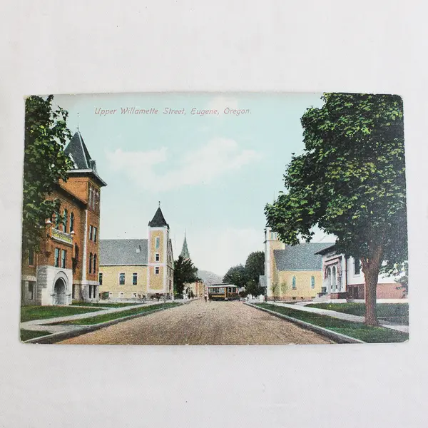 Lot Of 2 Willamette Street Scene Eugene Oregon Litho Postcards Streetcars