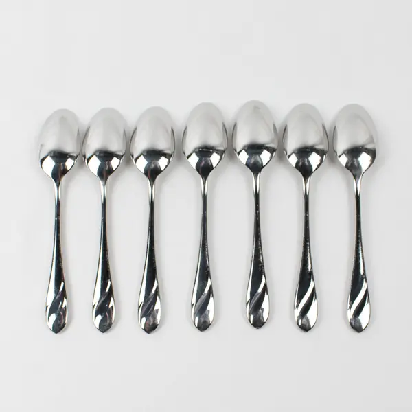 7 Cambridge Silver 18/10 SS Unknown Swirl Pattern Soup Spoons 8" HTF Rare Good