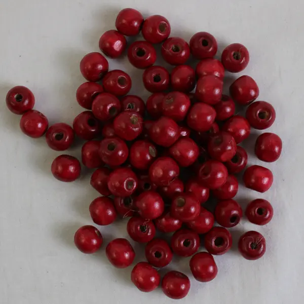 Bag of Cranberry-Red Wooden Round Beads, Circa. 50 