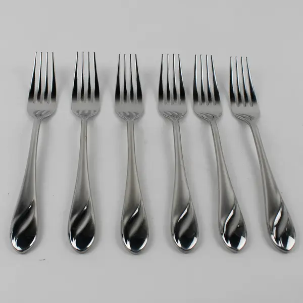 6 Cambridge Silver 18/10 SS Unknown Swirl Pattern Forks 8.25" HTF Rare Good