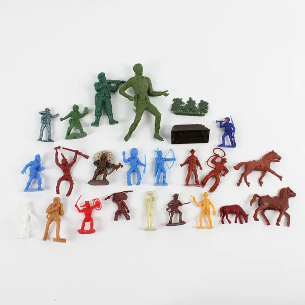 Lot of 24 Assorted 1960's Cowboy, Soldier, and Native American Plastic Figures 