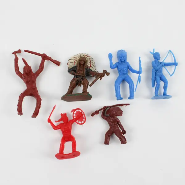 Lot of 24 Assorted 1960's Cowboy, Soldier, and Native American Plastic Figures 