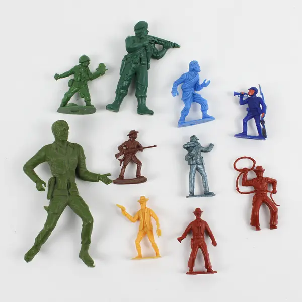 Lot of 24 Assorted 1960's Cowboy, Soldier, and Native American Plastic Figures 