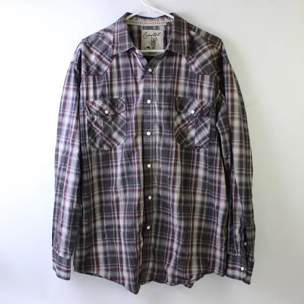 Coastal Red and Gray Plaid Snap Button Long-Sleeved Shirt Men's XXL