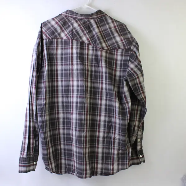 Coastal Red and Gray Plaid Snap Button Long-Sleeved Shirt Men's XXL