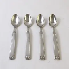 4 Cambridge Unknown Pattern Back/Front Geometric 18/10 SS Teaspoons 7" Rare HTF