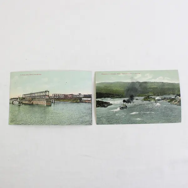 Lot Of 2 Oregon River Color Litho Postcards Steel Bridge Portland Cascade Locks