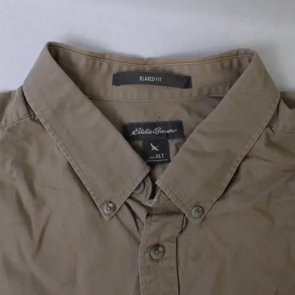 Eddie Bauer Beige Relaxed Fit Short-Sleeved Button-Down Men's XLT