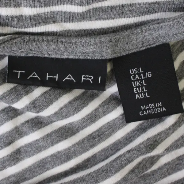 Tahari Gray and White Striped T-Shirt Women's Size Large