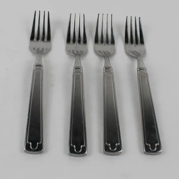 4 Cambridge Unknown Pattern Back/Front Geometric 18/10 Salad Fork 7.5" Rare HTF