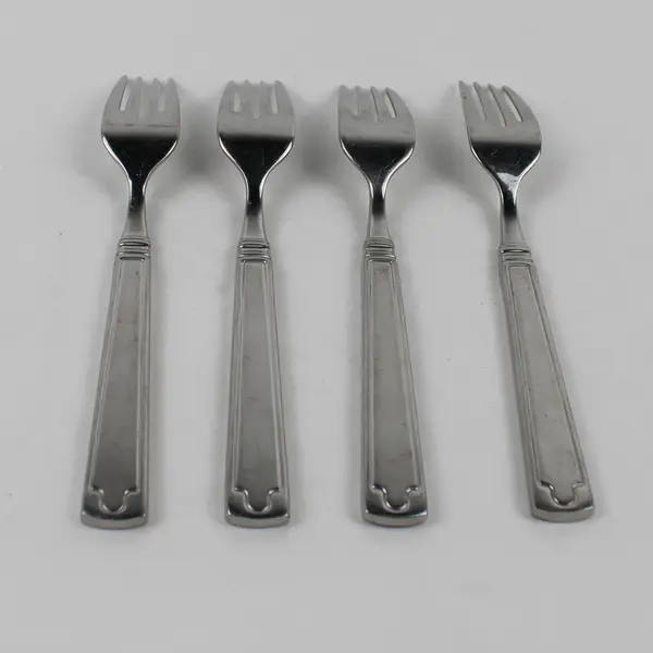 4 Cambridge Unknown Pattern Back/Front Geometric 18/10 Salad Fork 7.5" Rare HTF