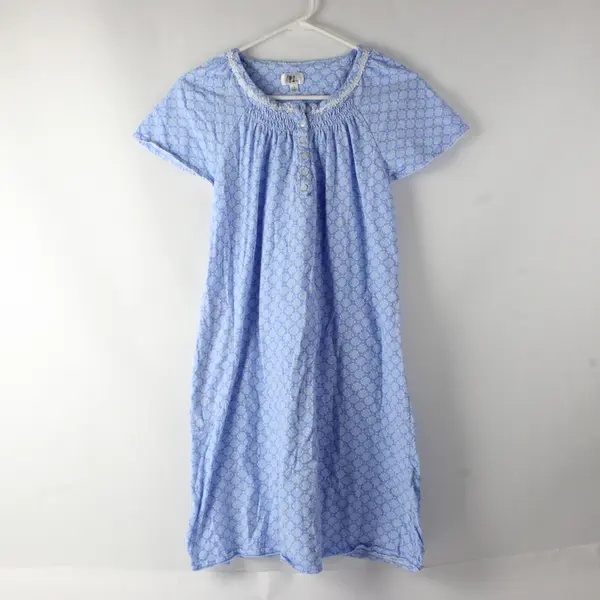 Aria Collection Light Blue and White Patterned Short Nightgown Women's Small
