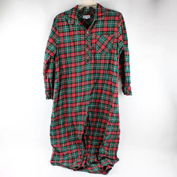 PajamaGram Red and Green Plaid Flannel Nightgown Women's XS