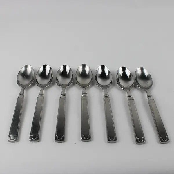 7 Cambridge Unknown Pattern Back/Front Geometric 18/10 Soup Spoon 8.25" Rare HTF