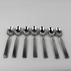 7 Cambridge Unknown Pattern Back/Front Geometric 18/10 Soup Spoon 8.25" Rare HTF