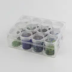 Lot of 12 Small Canisters in Storage Box of Plastic Beads, Assorted Colors