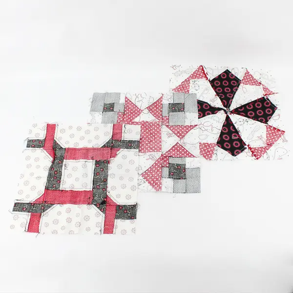 Lot of 3 Quilt Squares 12" x 12" Quirky Patterns Red Black White