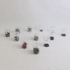 Lot of 12 Small Canisters of Metallic & Plastic Beads in Storage Box
