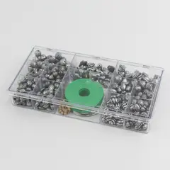 Plastic Storage Box of Assorted Metallic Beads and Thread for Jewelry-Making