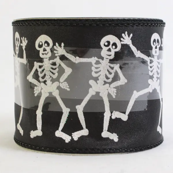 Halloween Craft Ribbon 2.5" Wide Skeletons on Black, 9 ft. #08T02