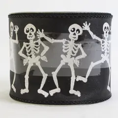 Halloween Craft Ribbon 2.5" Wide Skeletons on Black, 9 ft. #08T02