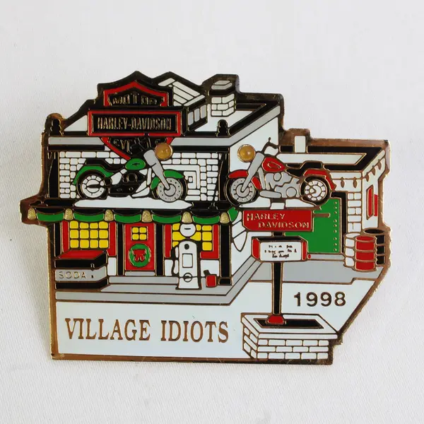 Lot of 2 Harley Davidson Blinking Collector Pins Village Idiots 1998