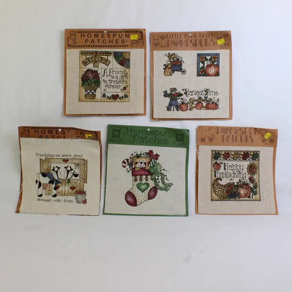Set of 6 Vintage Kitty Korner Designs Homespun Patches 8.5"