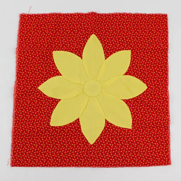 Vintage Handmade Flower Quilt Block 16" x 16" Yellow and Orange