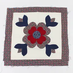 Vintage Handmade Flower Quilt Block 17" x 17" Red White Blue