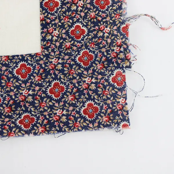 Vintage Handmade Flower Quilt Block 17" x 17" Red White Blue