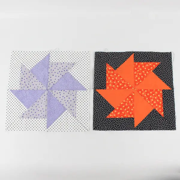 Lot of 2 Handmade Polka Dot Pinwheel Quilt Blocks 11" x 11"