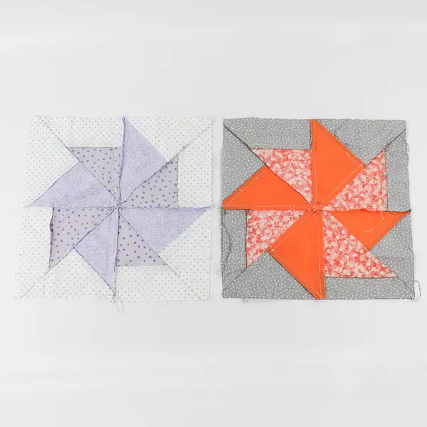 Lot of 2 Handmade Polka Dot Pinwheel Quilt Blocks 11" x 11"