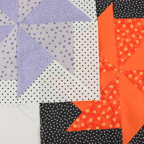 Lot of 2 Handmade Polka Dot Pinwheel Quilt Blocks 11" x 11"