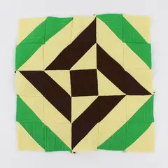 Handmade Yellow Green and Brown Geometric Design Quilt Block 13" x 13"