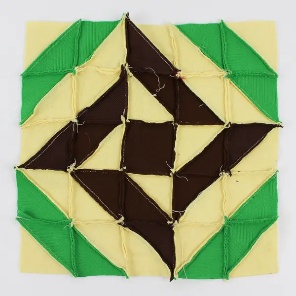 Handmade Yellow Green and Brown Geometric Design Quilt Block 13" x 13"
