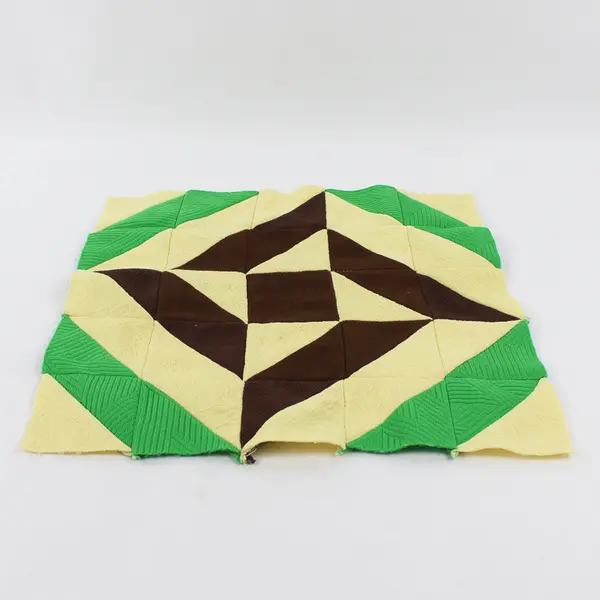 Handmade Yellow Green and Brown Geometric Design Quilt Block 13" x 13"
