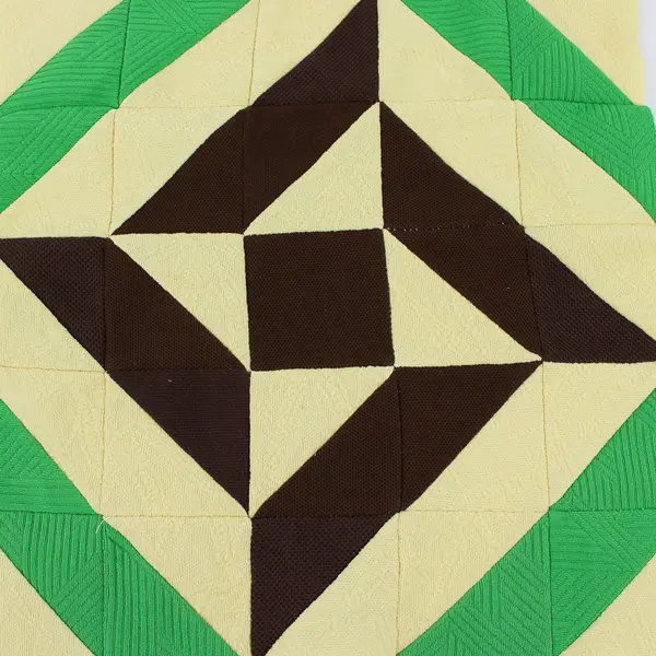 Handmade Yellow Green and Brown Geometric Design Quilt Block 13" x 13"