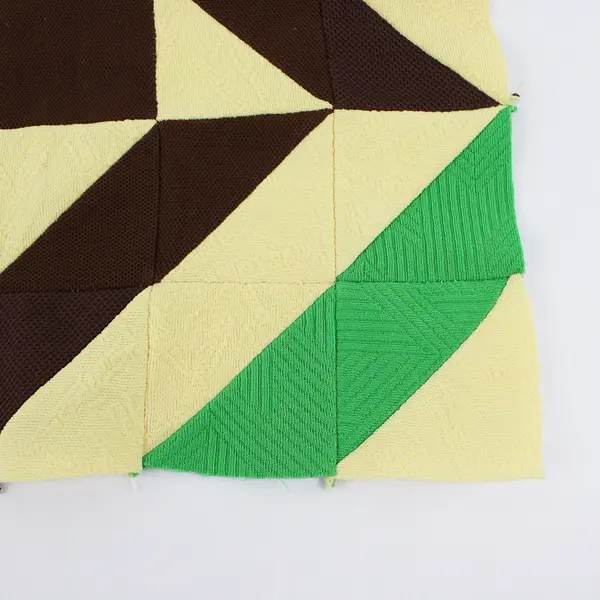 Handmade Yellow Green and Brown Geometric Design Quilt Block 13" x 13"