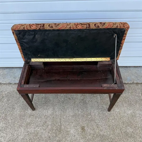 Vintage Paisley Upholstered Lift Top Storage Piano Bench - Local Pickup Only
