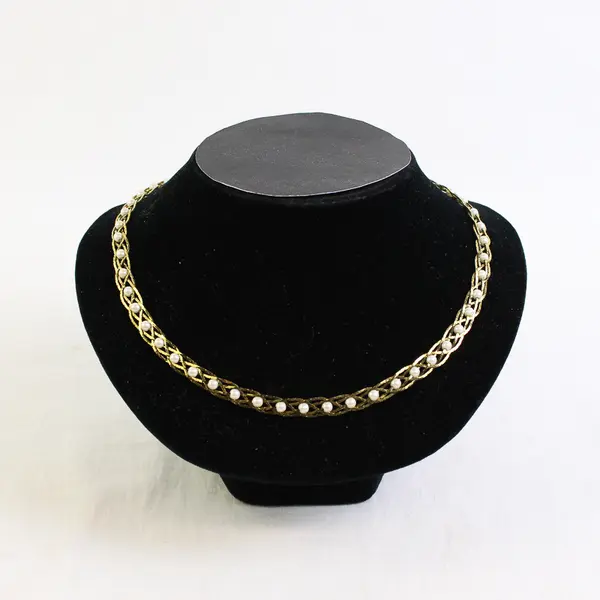 Vintage Avon Gold-Tone Braided Necklace Interwoven Faux Pearls 18.5"