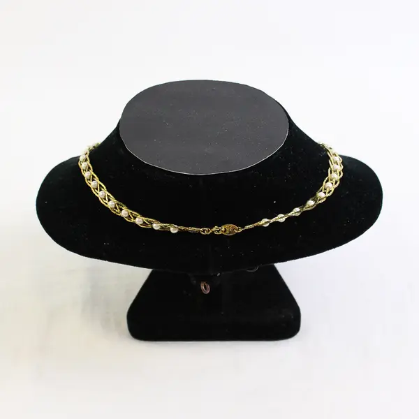 Vintage Avon Gold-Tone Braided Necklace Interwoven Faux Pearls 18.5"