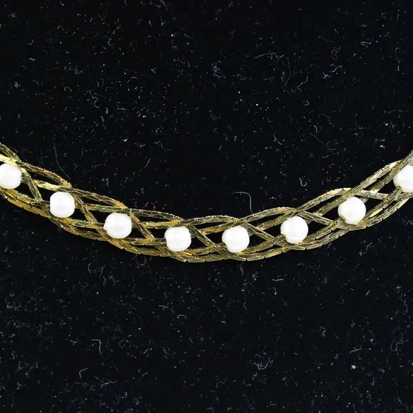 Vintage Avon Gold-Tone Braided Necklace Interwoven Faux Pearls 18.5"